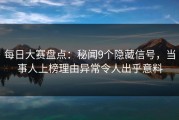 每日大赛盘点：秘闻9个隐藏信号，当事人上榜理由异常令人出乎意料