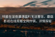 明星在深夜遭遇猛料无法置信，蘑菇影视在线观看全网炸锅，详情探秘