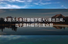 本周汤头条轻量版下载大V爆出丑闻，出乎意料细节引发众怒