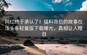 网红终于承认了！猛料背后的故事在汤头条轻量版下载曝光，真相让人瞠目