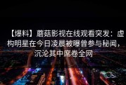 【爆料】蘑菇影视在线观看突发：虚构明星在今日凌晨被曝曾参与秘闻，沉沦其中席卷全网