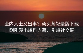 业内人士又出事？汤头条轻量版下载刚刚曝出爆料内幕，引爆社交圈