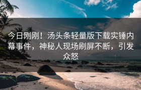 今日刚刚！汤头条轻量版下载实锤内幕事件，神秘人现场刷屏不断，引发众怒