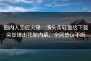 圈内人回应火爆：汤头条轻量版下载突然爆出花絮内幕，全网热议不断