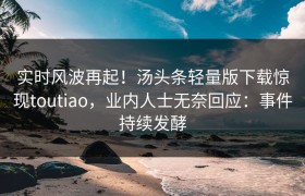 实时风波再起！汤头条轻量版下载惊现toutiao，业内人士无奈回应：事件持续发酵