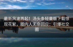 最新风波再起！汤头条轻量版下载惊现花絮，圈内人无奈回应：引爆社交圈