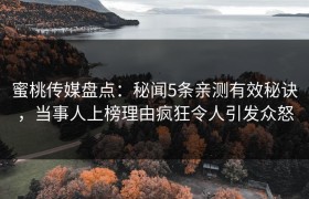蜜桃传媒盘点：秘闻5条亲测有效秘诀，当事人上榜理由疯狂令人引发众怒