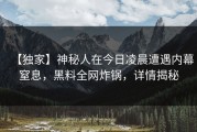 【独家】神秘人在今日凌晨遭遇内幕窒息，黑料全网炸锅，详情揭秘