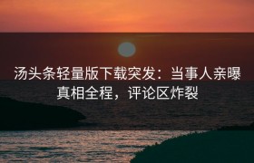 汤头条轻量版下载突发：当事人亲曝真相全程，评论区炸裂