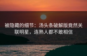 被隐藏的细节：汤头条破解版竟然关联明星，连熟人都不敢相信