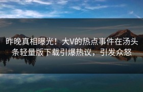 昨晚真相曝光！大V的热点事件在汤头条轻量版下载引爆热议，引发众怒