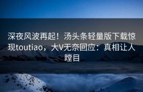 深夜风波再起！汤头条轻量版下载惊现toutiao，大V无奈回应：真相让人瞠目