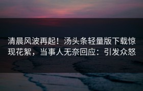 清晨风波再起！汤头条轻量版下载惊现花絮，当事人无奈回应：引发众怒