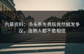 内幕资料：汤头条免费版竟然触发争议，连熟人都不敢相信