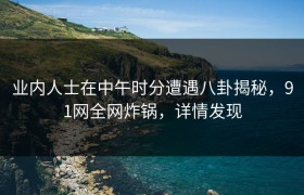 业内人士在中午时分遭遇八卦揭秘，91网全网炸锅，详情发现