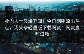 业内人士又爆丑闻！今日刚刚流出热点，汤头条轻量版下载网友：网友直呼过瘾