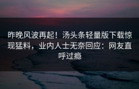 昨晚风波再起！汤头条轻量版下载惊现猛料，业内人士无奈回应：网友直呼过瘾