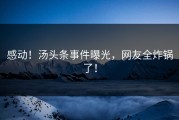 感动！汤头条事件曝光，网友全炸锅了！