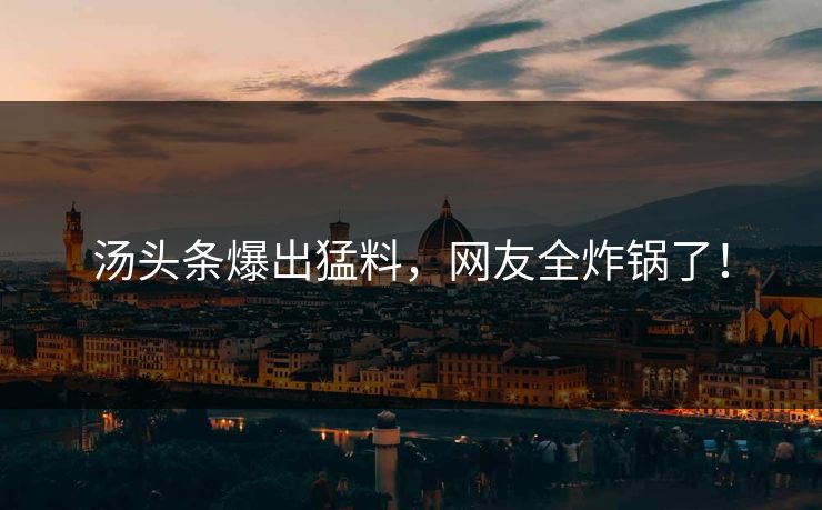 汤头条爆出猛料，网友全炸锅了！