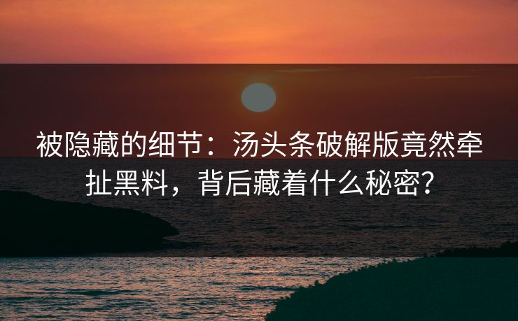 被隐藏的细节：汤头条破解版竟然牵扯黑料，背后藏着什么秘密？