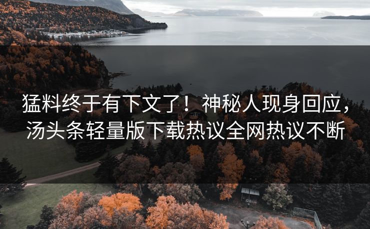 猛料终于有下文了！神秘人现身回应，汤头条轻量版下载热议全网热议不断