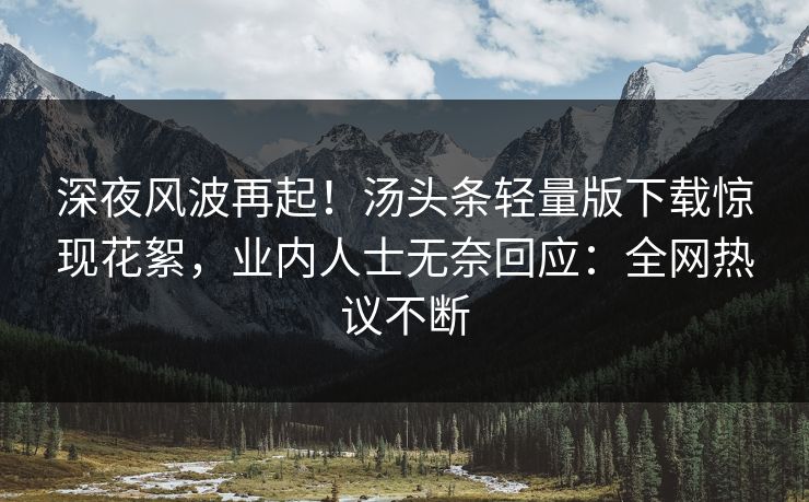 深夜风波再起！汤头条轻量版下载惊现花絮，业内人士无奈回应：全网热议不断