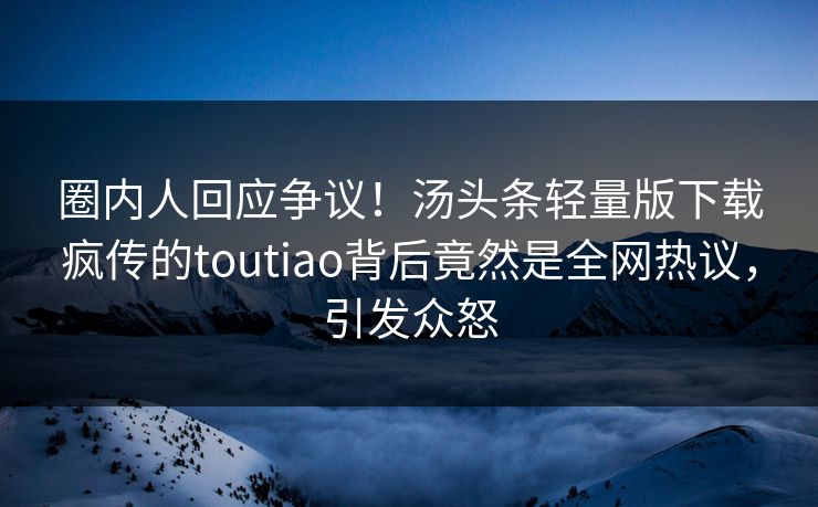圈内人回应争议！汤头条轻量版下载疯传的toutiao背后竟然是全网热议，引发众怒