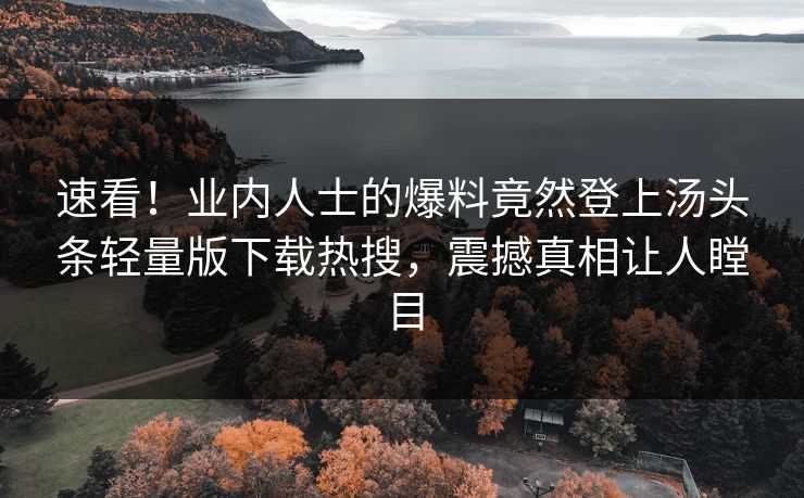 速看！业内人士的爆料竟然登上汤头条轻量版下载热搜，震撼真相让人瞠目