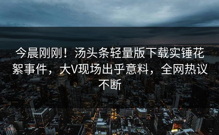 今晨刚刚！汤头条轻量版下载实锤花絮事件，大V现场出乎意料，全网热议不断