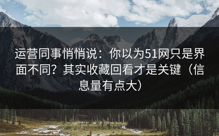 运营同事悄悄说：你以为51网只是界面不同？其实收藏回看才是关键（信息量有点大）